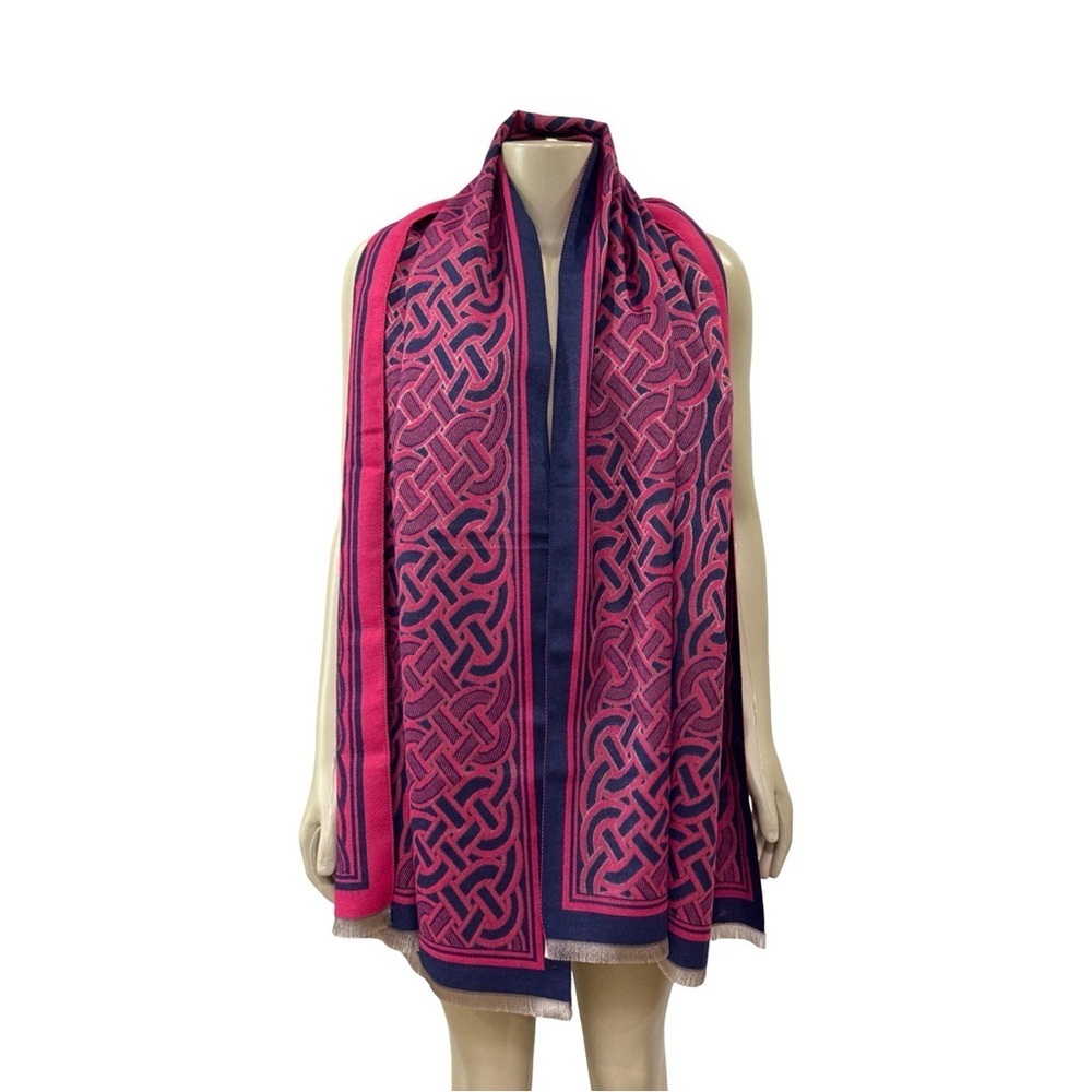 Clan Artisan fuschia and Navy Patterned Scarf - Picture 2 of 8